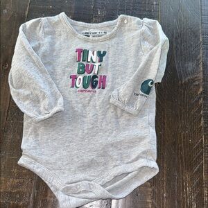 9M Carhartt onesie, tiny but tough little girls long sleeve grey&pink